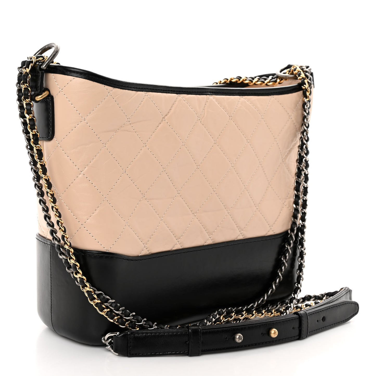 Aged Calfskin Quilted Medium Gabrielle Hobo Beige Black