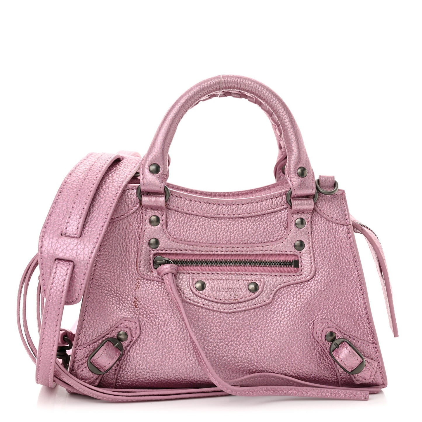 Metallic Grained Calfskin Neo Classic Silver Hardware Mini City Pink