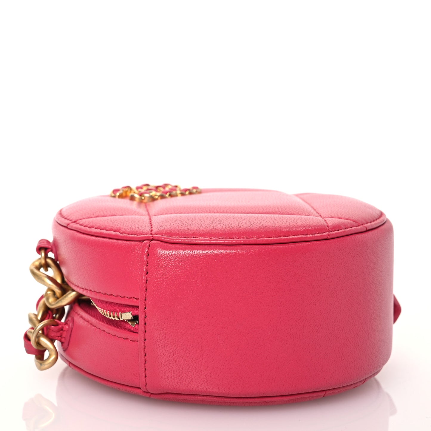 Goatskin Quilted Chanel 19 Round Clutch With Chain Dark Pink