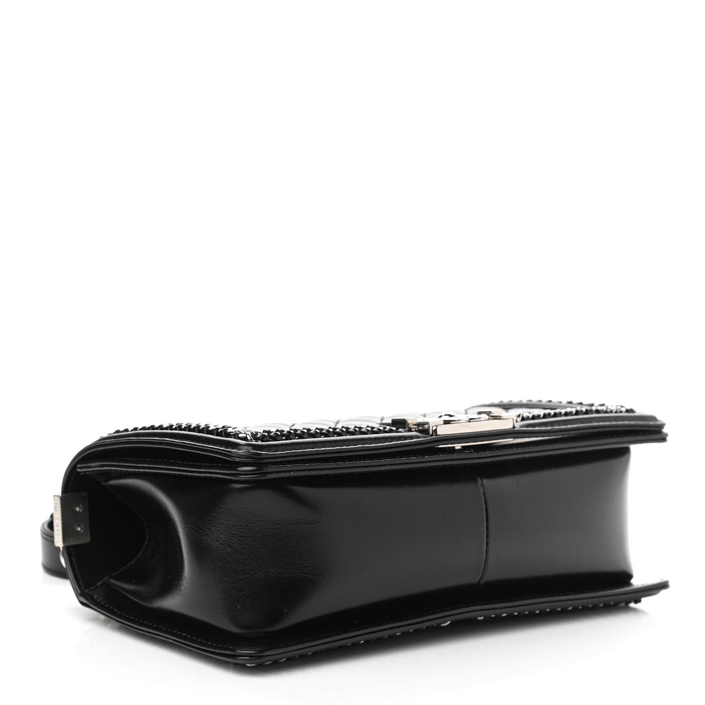 Glazed Calfskin Quilted Medium Chain Around Boy Flap Black