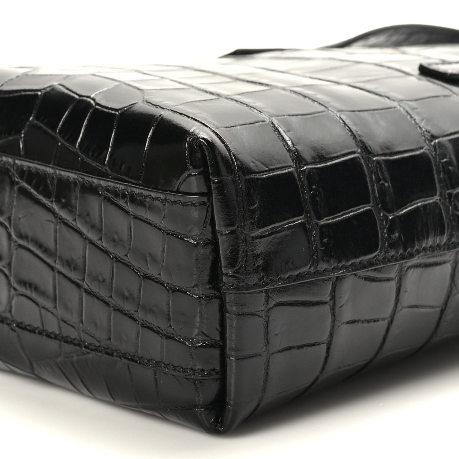 Saint Laurent Calfskin Crocodile Embossed Paris Mini Toy Shopper Tote Black 9 of 10