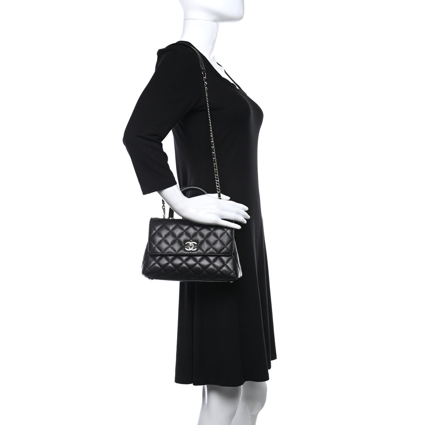 Caviar Quilted Mini Coco Handle Flap Black