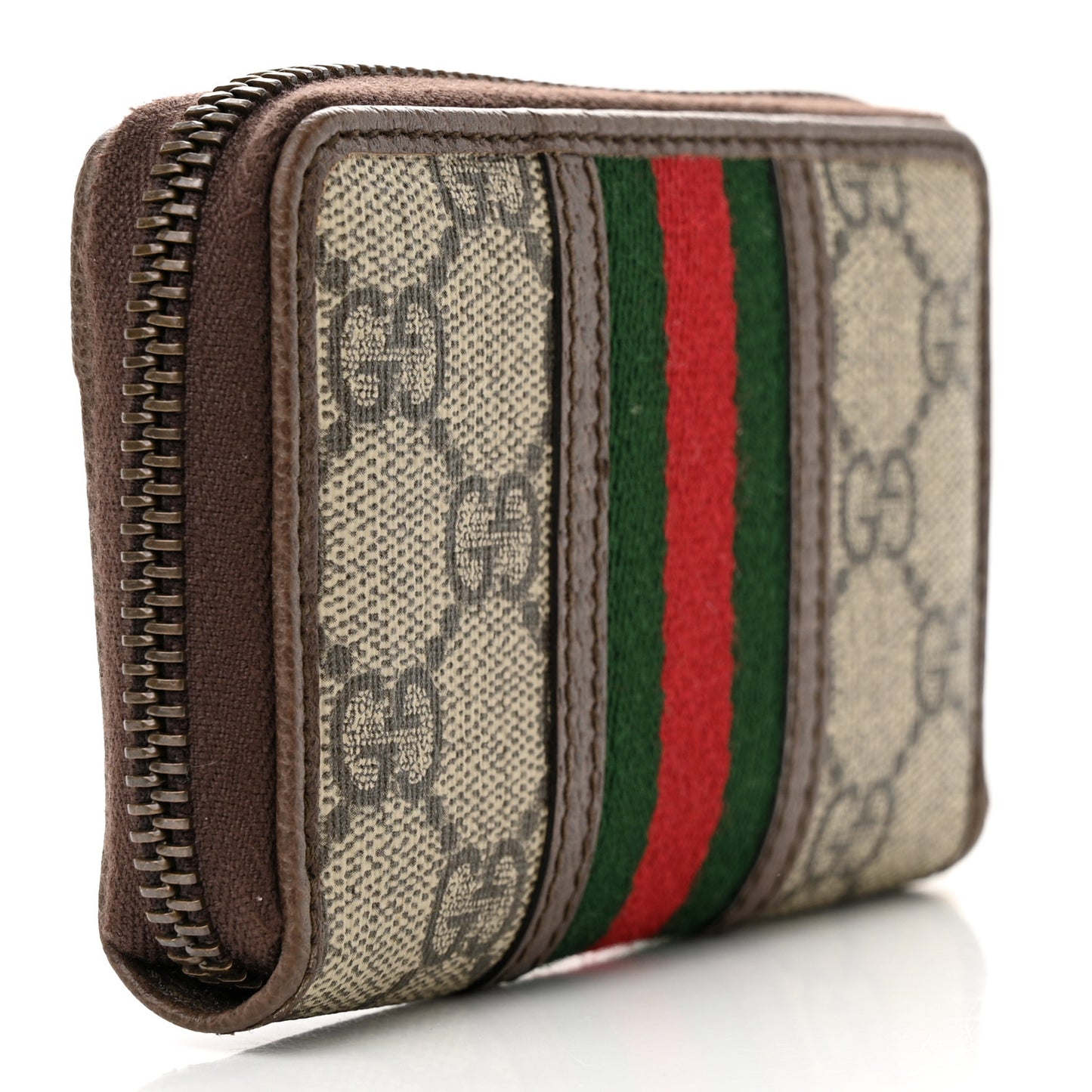 GG Supreme Web Ophidia Zip Around Card Case Brown