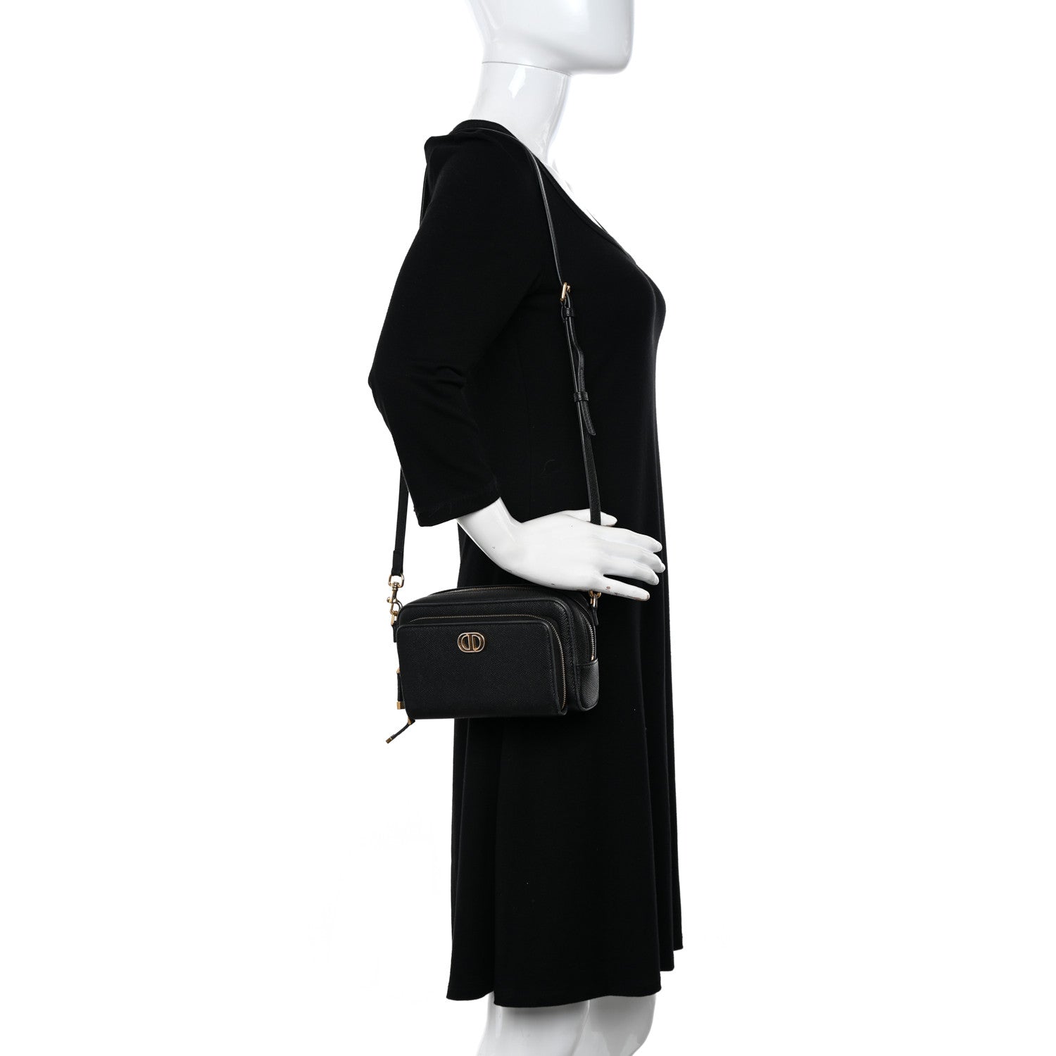 Christian Dior Grained Calfskin Caro Double Pouch Black 2 of 16