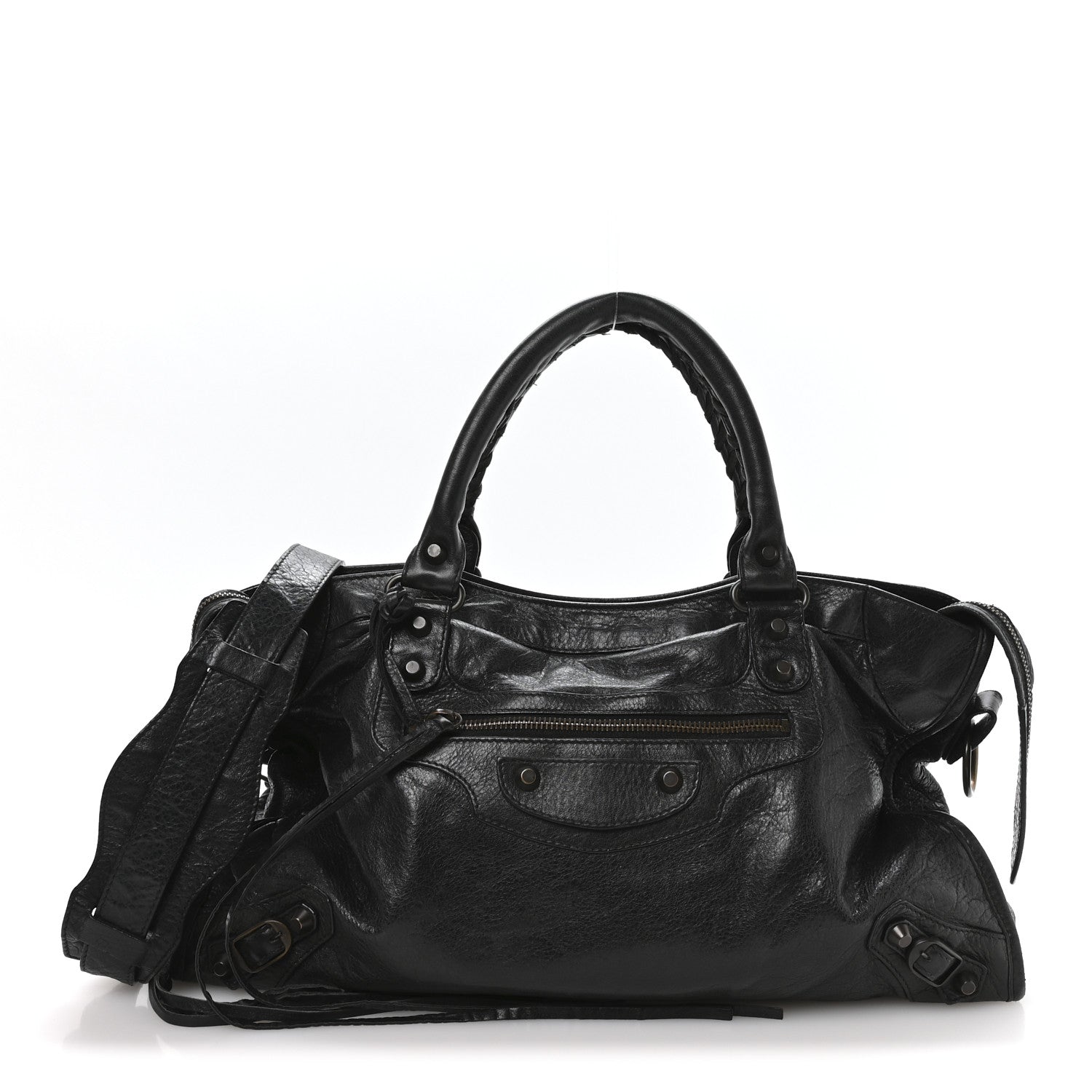 leather balenciaga classic city bag black