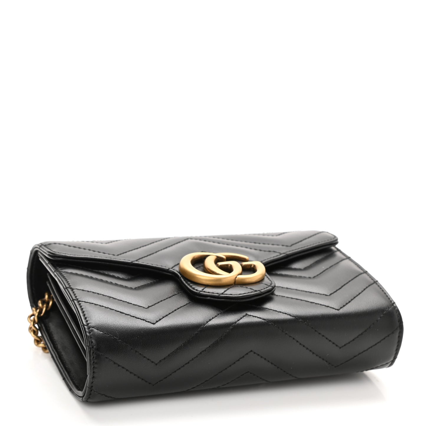 Calfskin Matelasse GG Marmont Chain Wallet Black