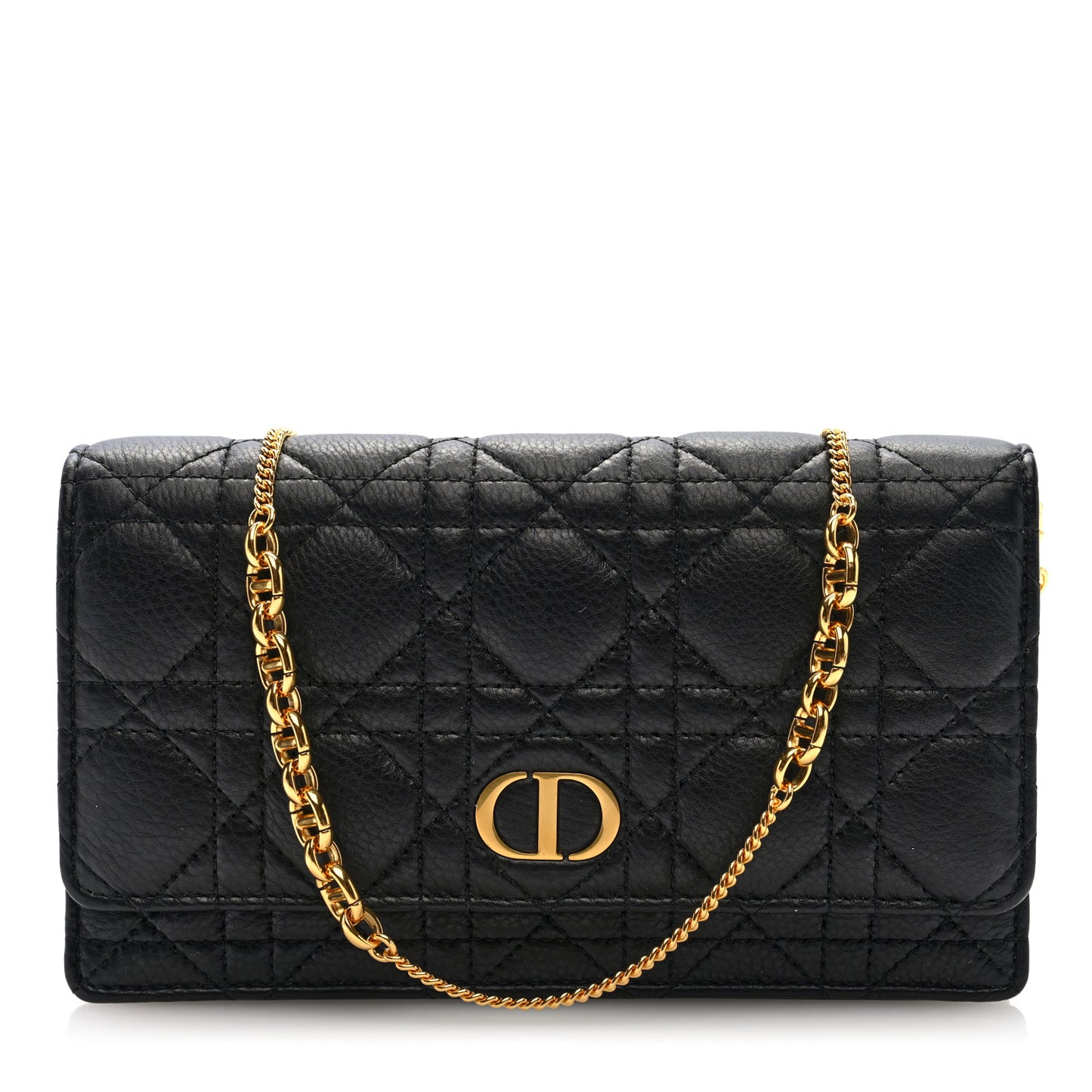 Supple Calfskin Caro Pouch with Chain Black