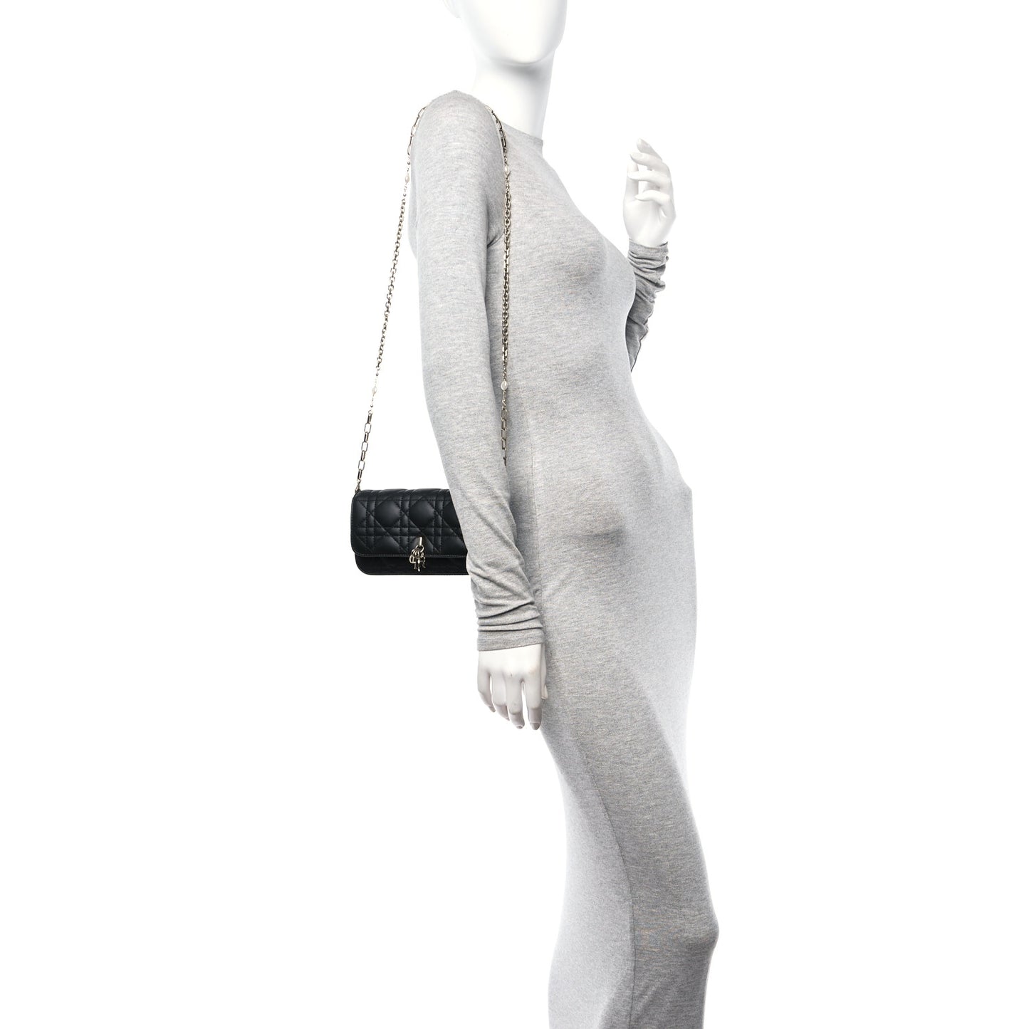 Lambskin Cannage Dior Talk Phone Pouch Black