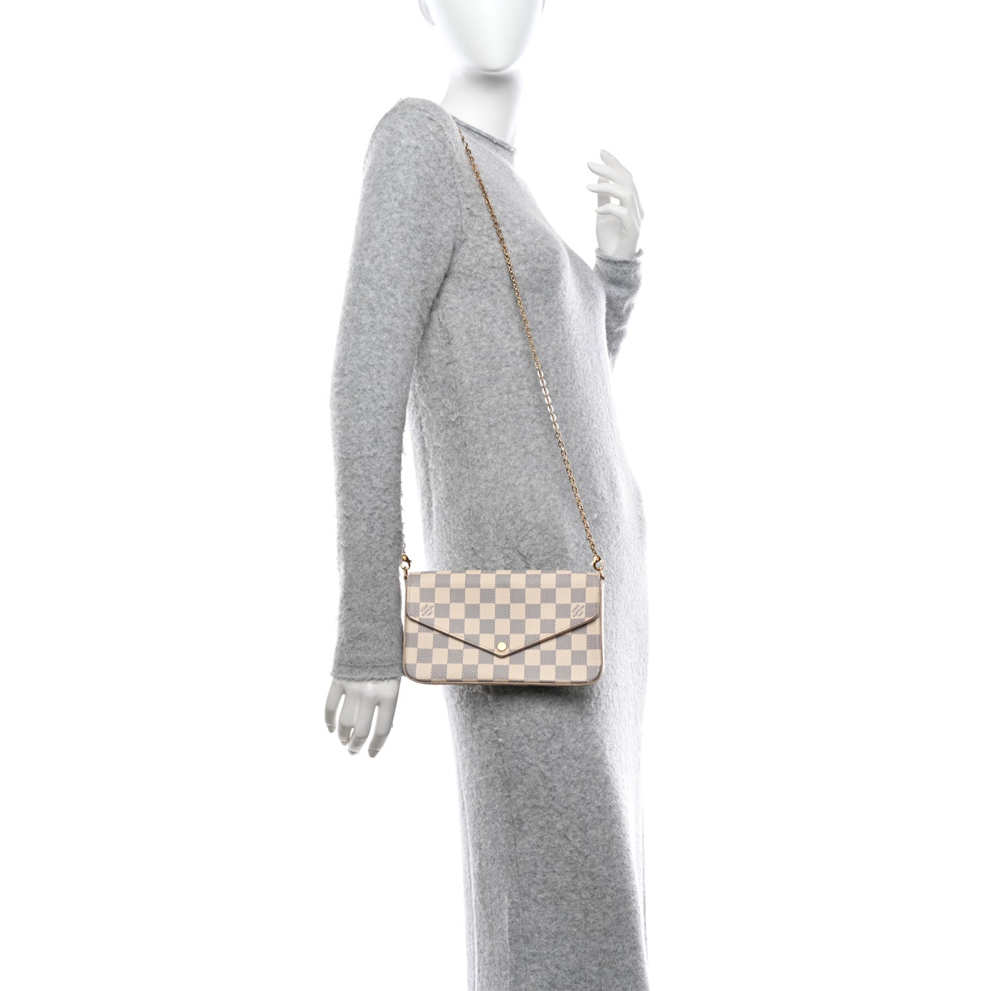 Damier Azur Pochette Felicie Chain Wallet Rose Ballerine