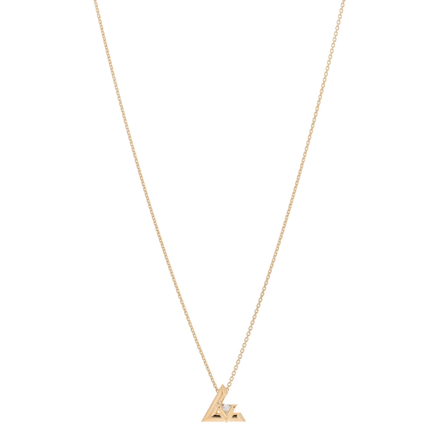 18K Yellow Gold Diamond Small LV Volt One Pendant Necklace