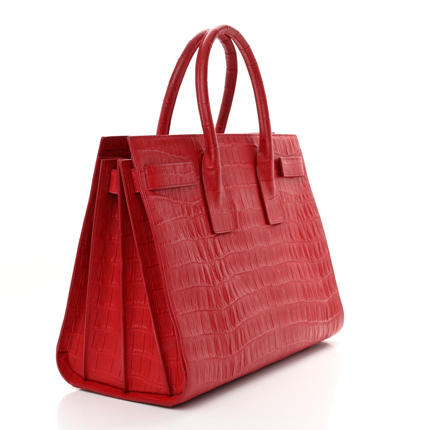 Calfskin Crocodile Embossed Large Sac De Jour Carryall Lipstick Red