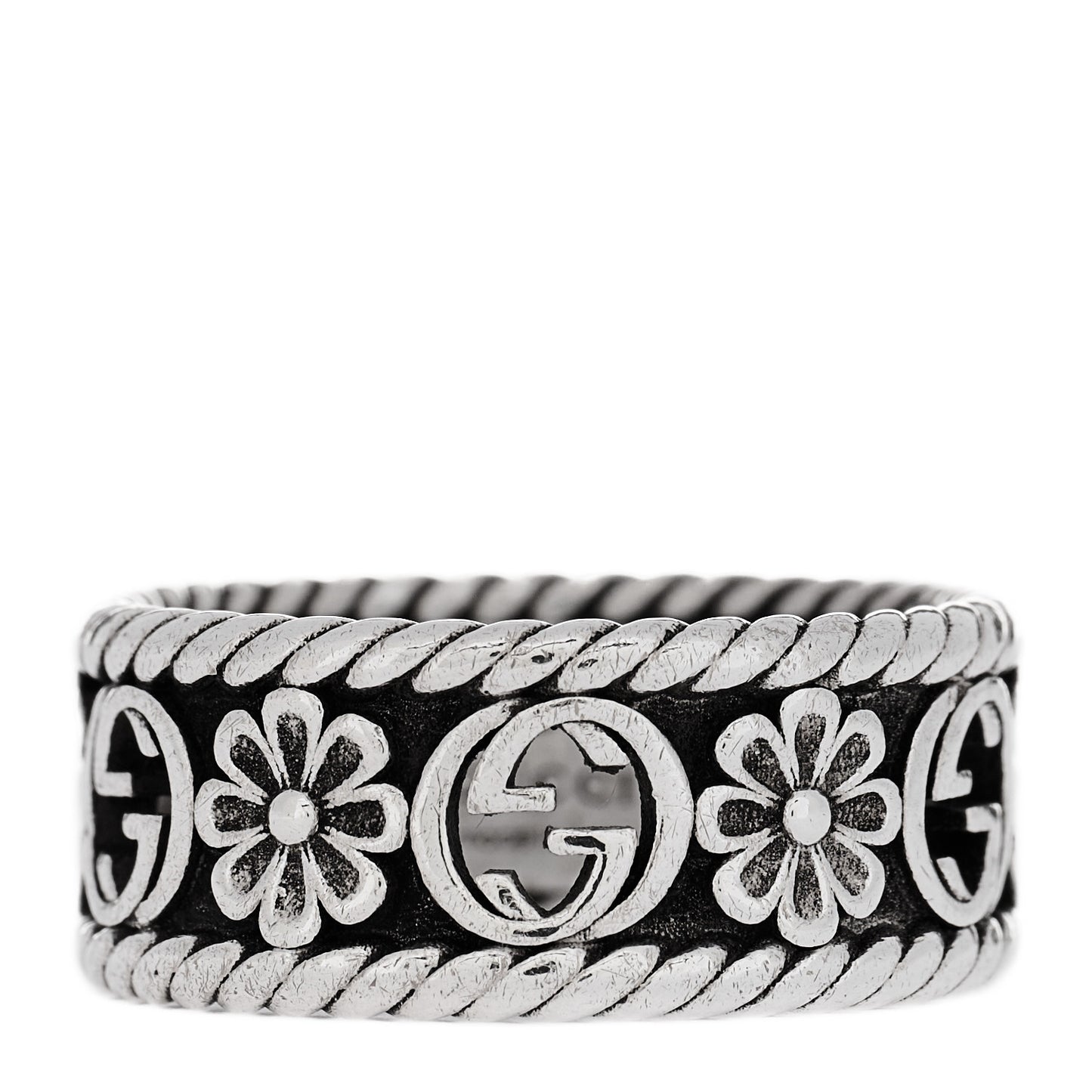 Sterling Silver Interlocking G Flower Ring 52 6