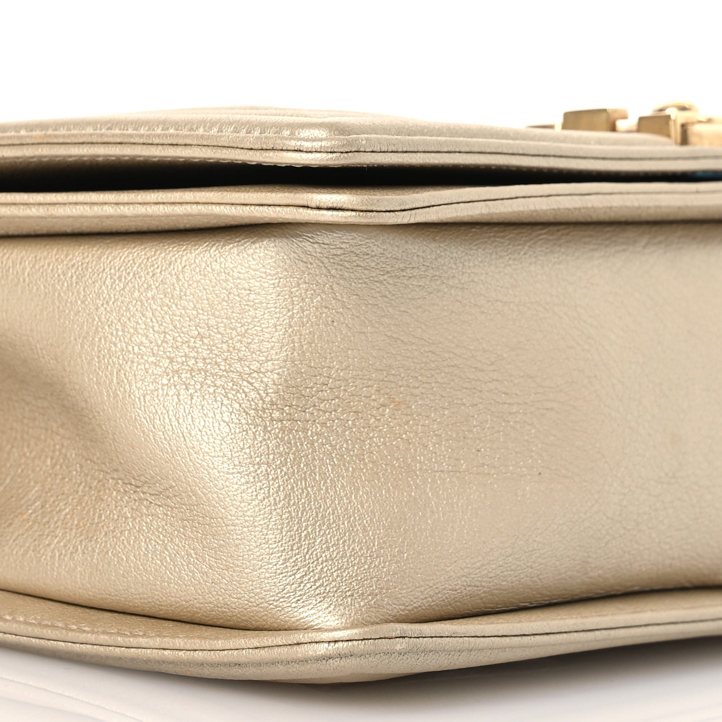 Metallic Lambskin Medium Golden CC Boy Flap Dark Gold