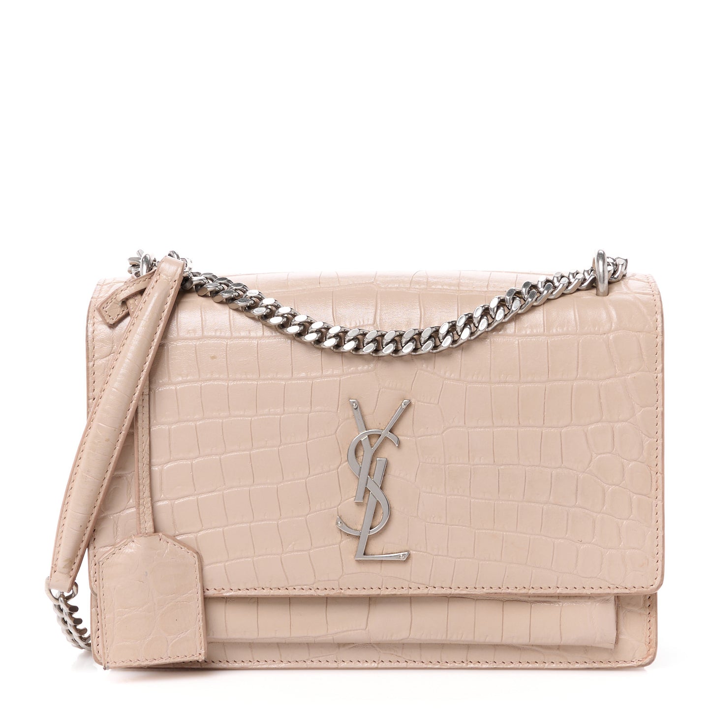 Calfskin Crocodile Embossed Medium Monogram Sunset Marble Pink