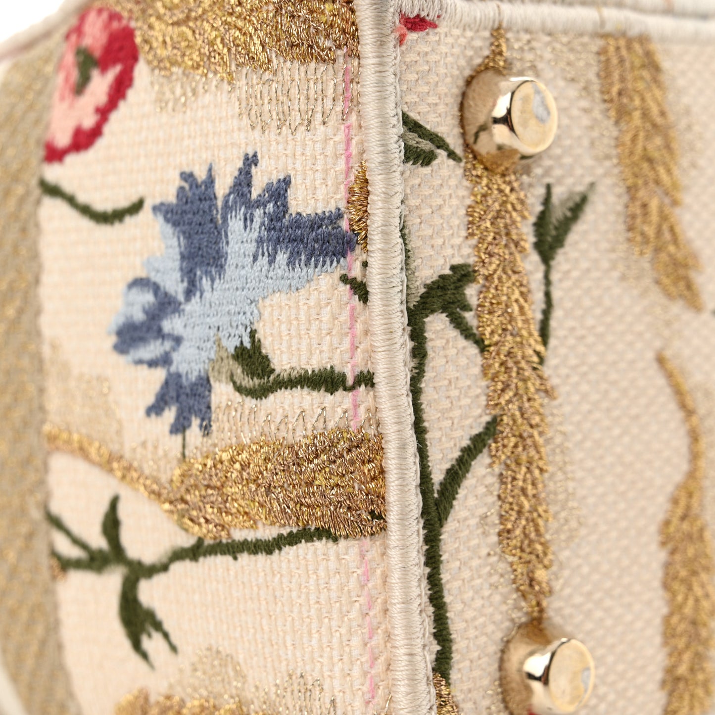 Canvas Embroidered Hibiscus Printed Medium Lady D-Lite Beige Multicolor