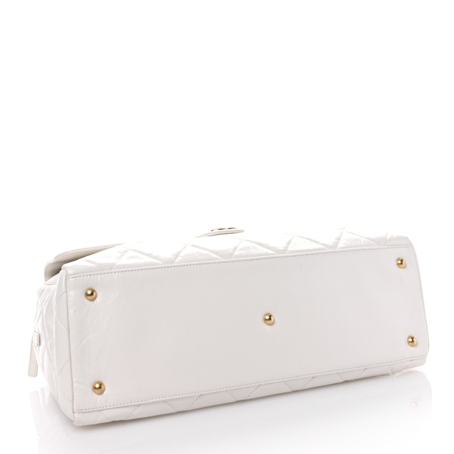 Chanel Shiny Crumpled Calfskin Quilted Large Bowling Bag White 4 of 13