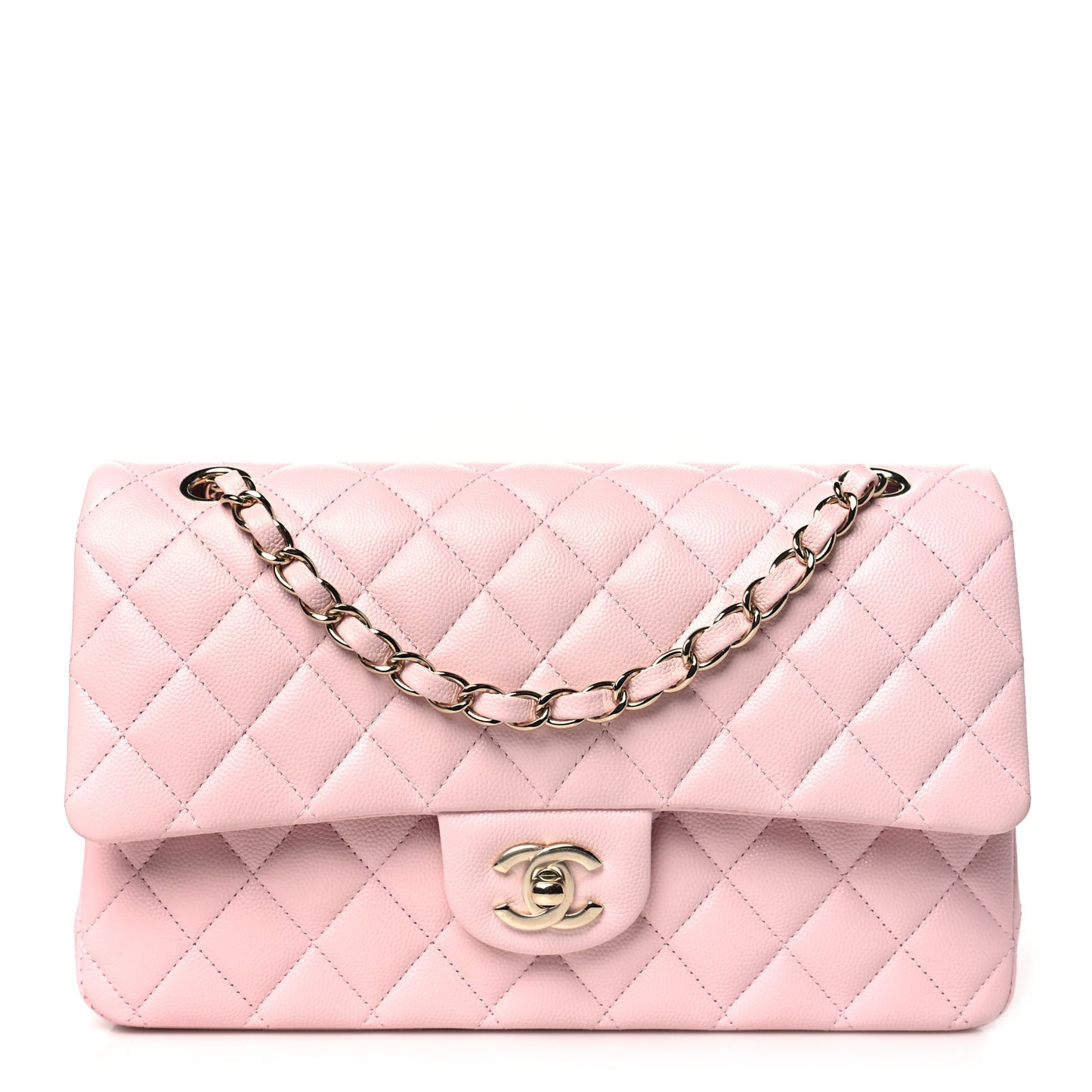Caviar Quilted Medium Double Flap Light Pink