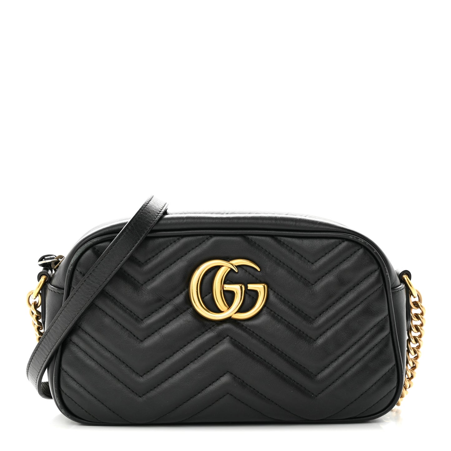 Calfskin Matelasse Small GG Marmont Chain Shoulder Bag Black