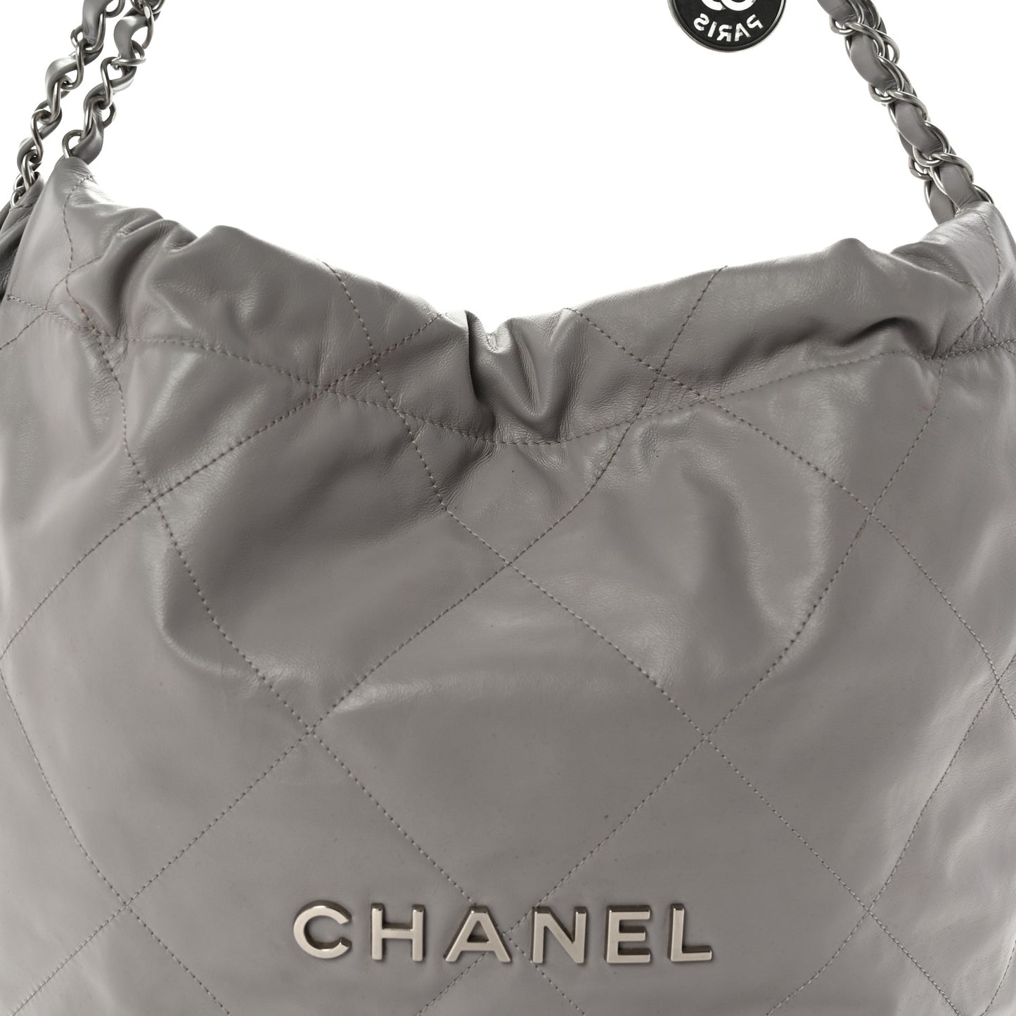 Shiny Calfskin Quilted Small Chanel 22 Grey