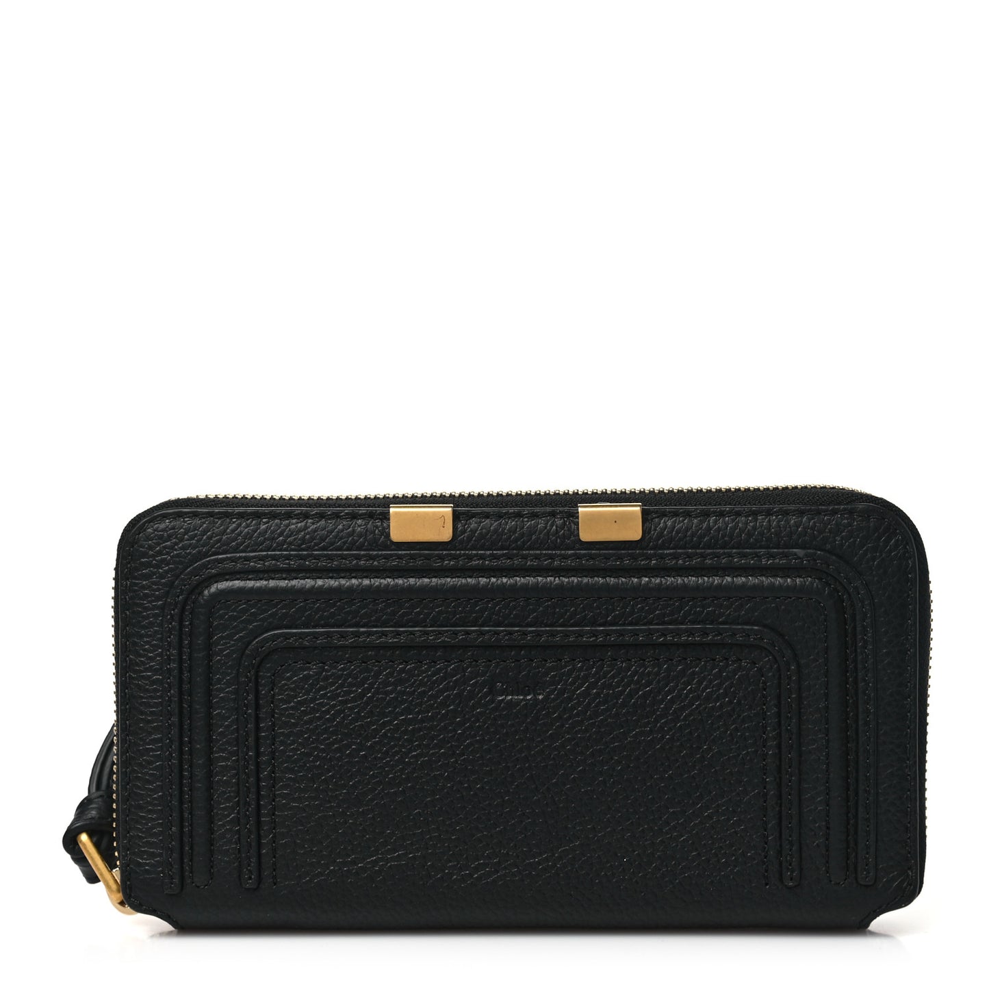 Grained Calfskin Marcie Long Zip Around Wallet Black