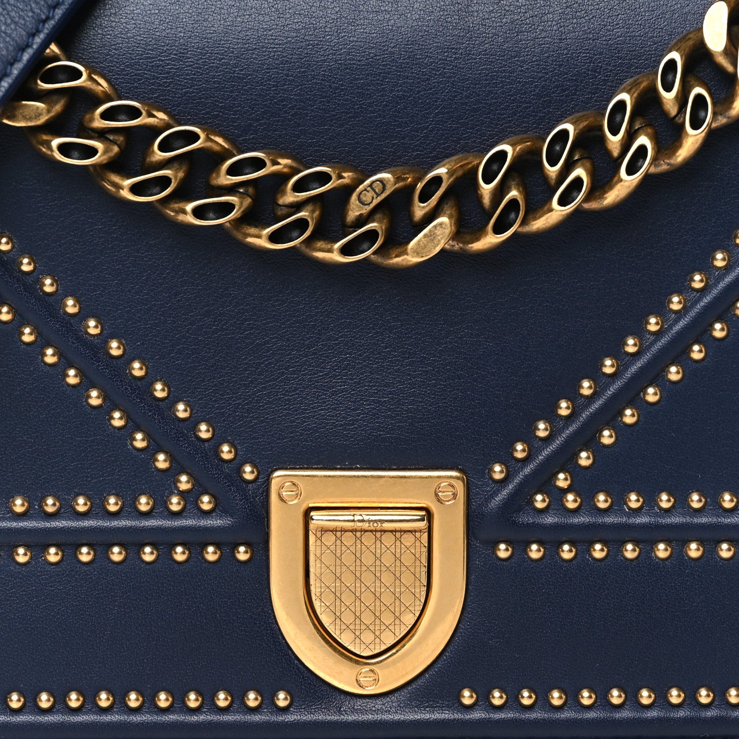 Christian Dior Lambskin Studded Medium Diorama Flap Bag Navy Blue 10 of 12