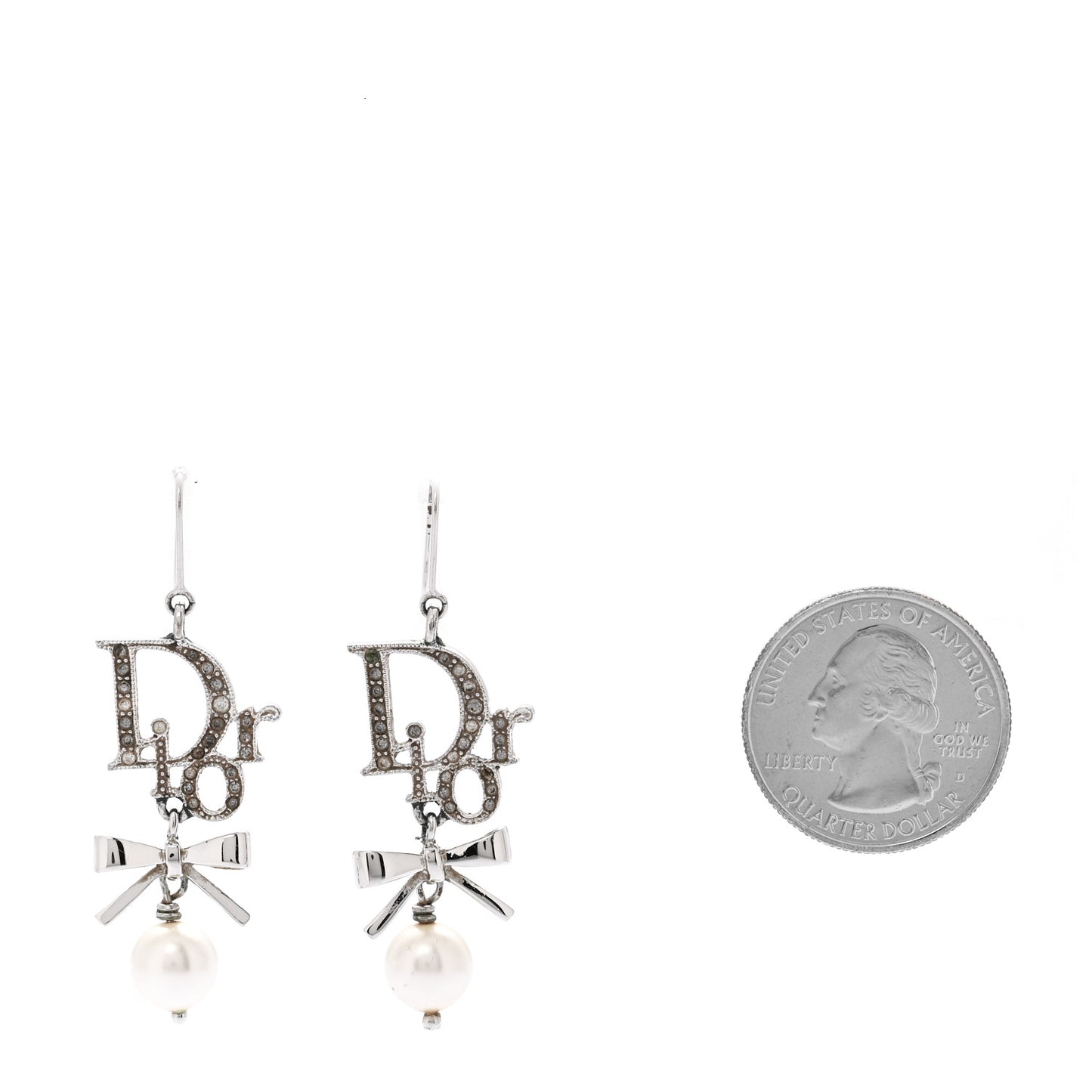 Crystal Pearl Bow Earrings Silver