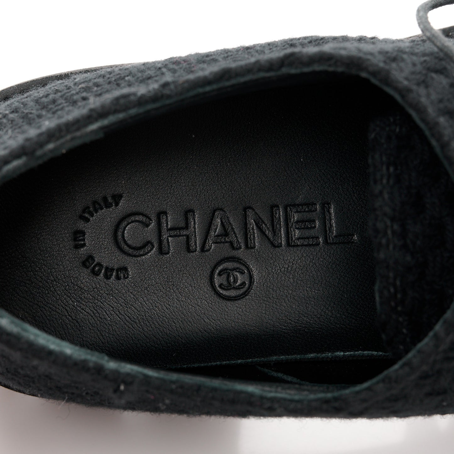 Wool Tweed Calfskin Lace-Up Loafers 38.5 Black