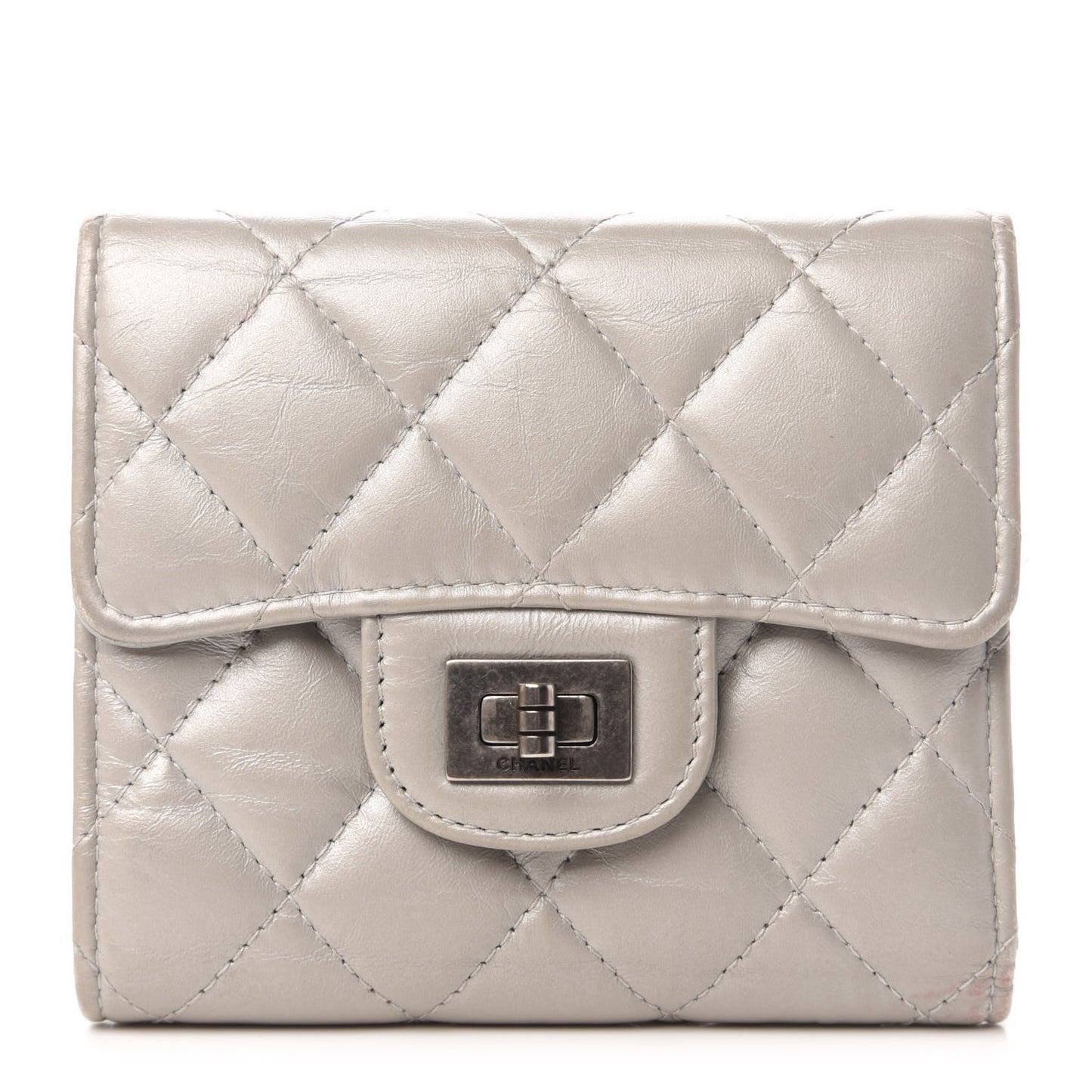 Aged Calfskin Quilted Reissue Compact Wallet Grey