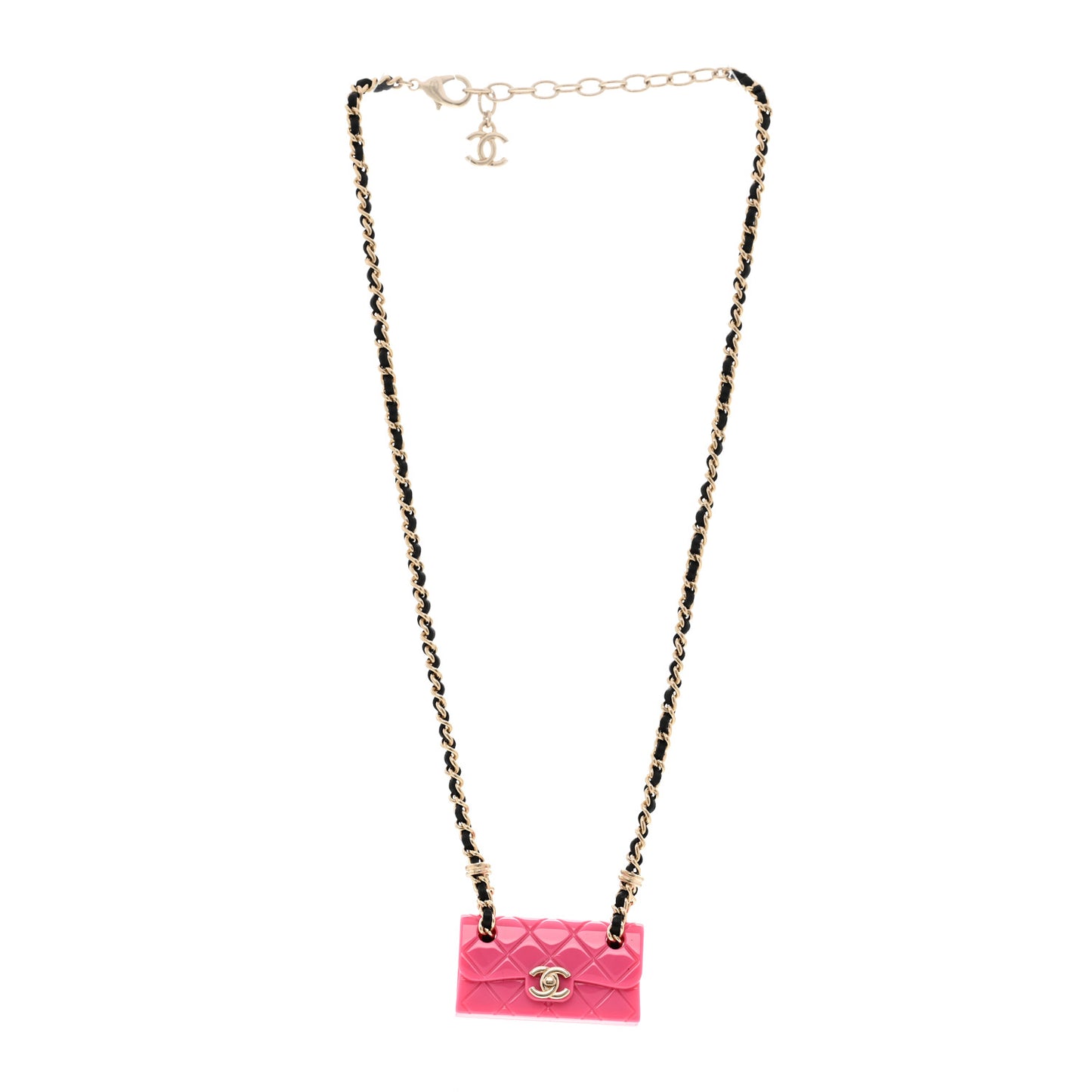 Metal Resin Calfskin Quilted CC Turnlock Chain Bag Necklace Gold Pink Gold Pink