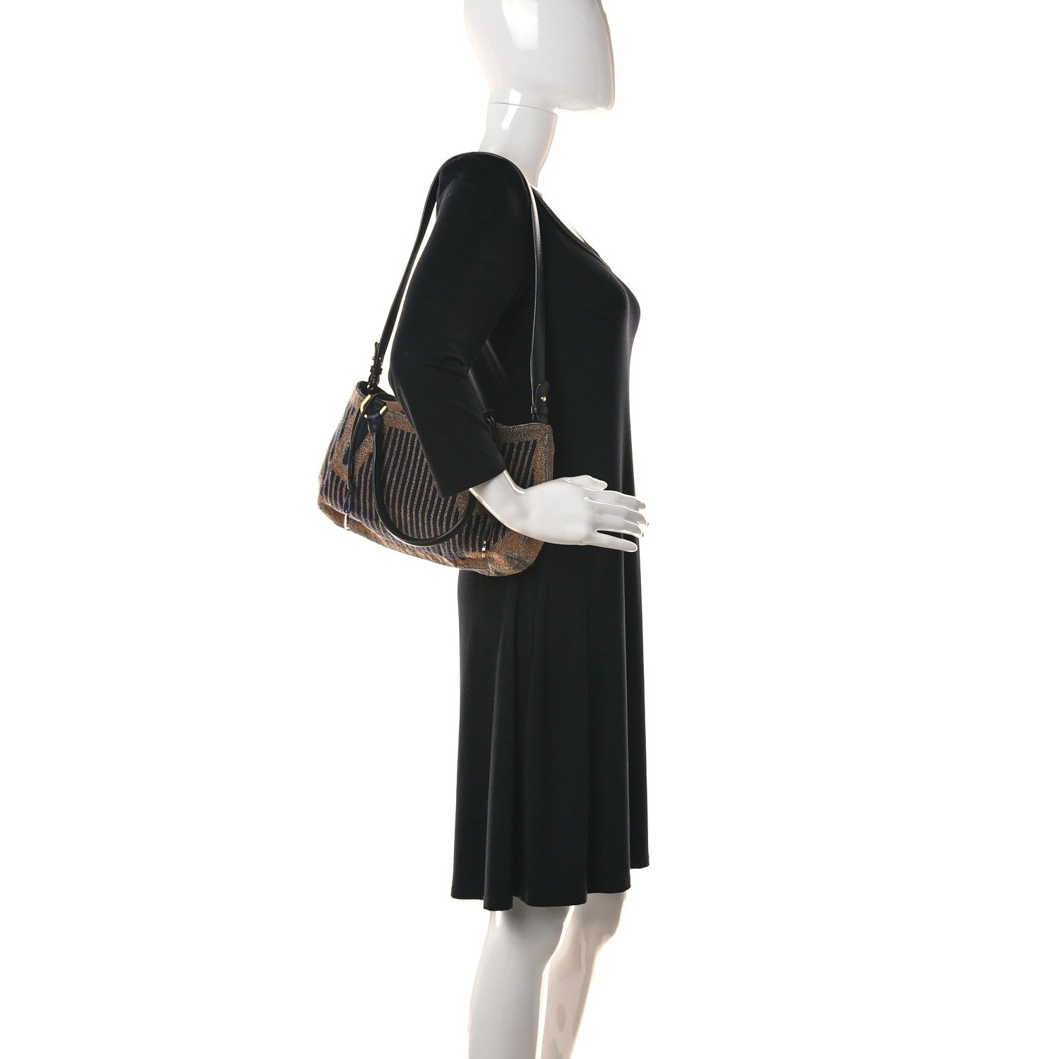 Fendi Calfskin Beaded Small Drawstring Satchel Black Multicolor 2 of 17