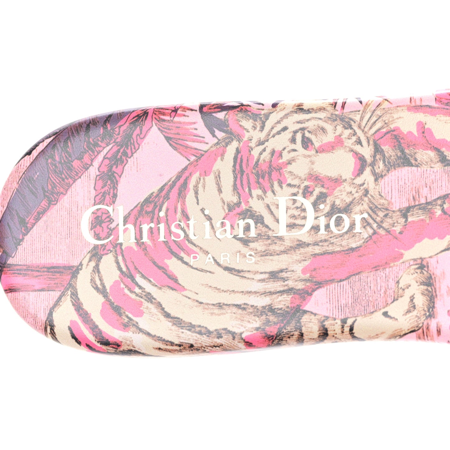 Canvas Toile de Jouy Pop Embroidered Dway Flat Slide Sandals 36 Black Pink Multicolor