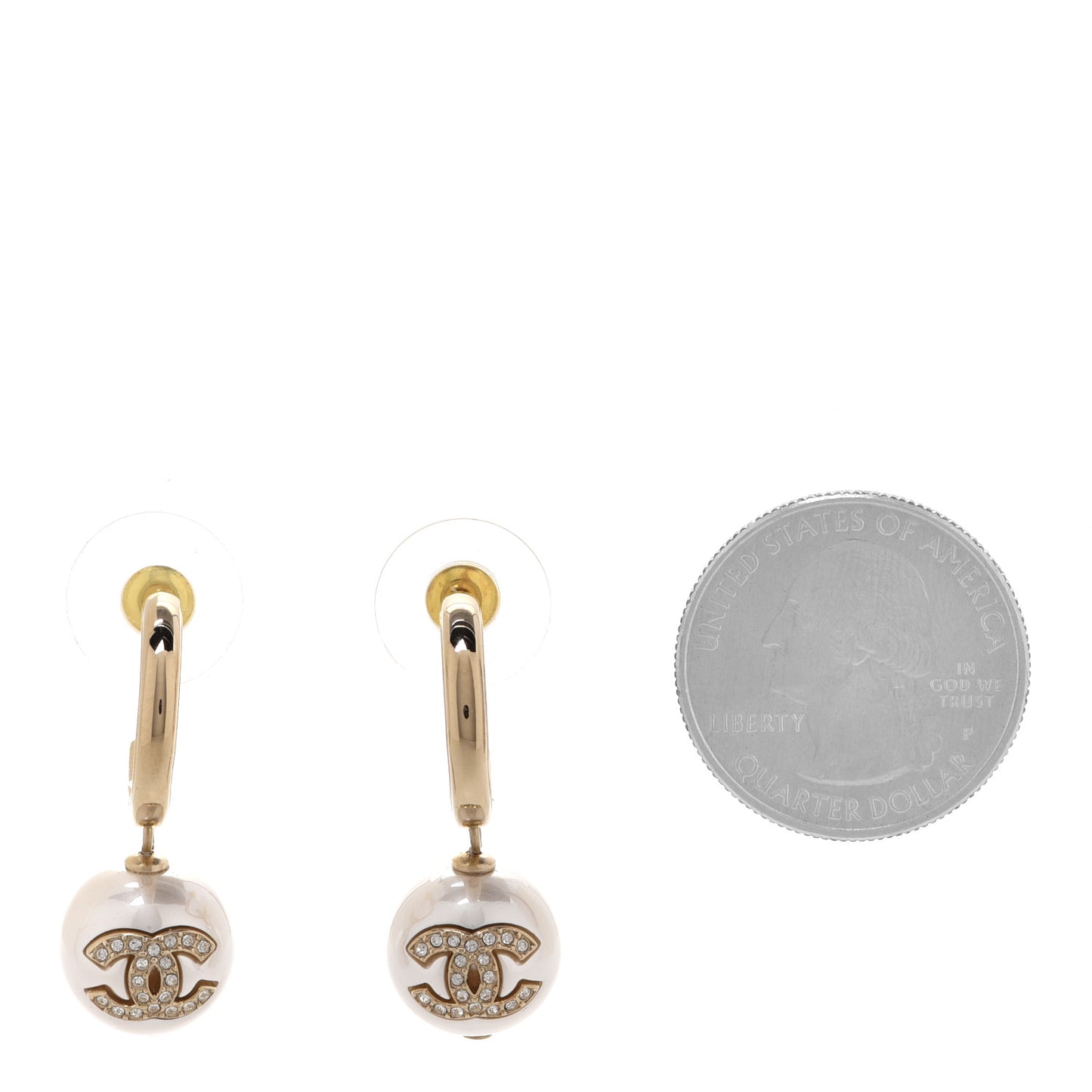 Pearl Crystal CC Drop Earrings Gold Pearly White