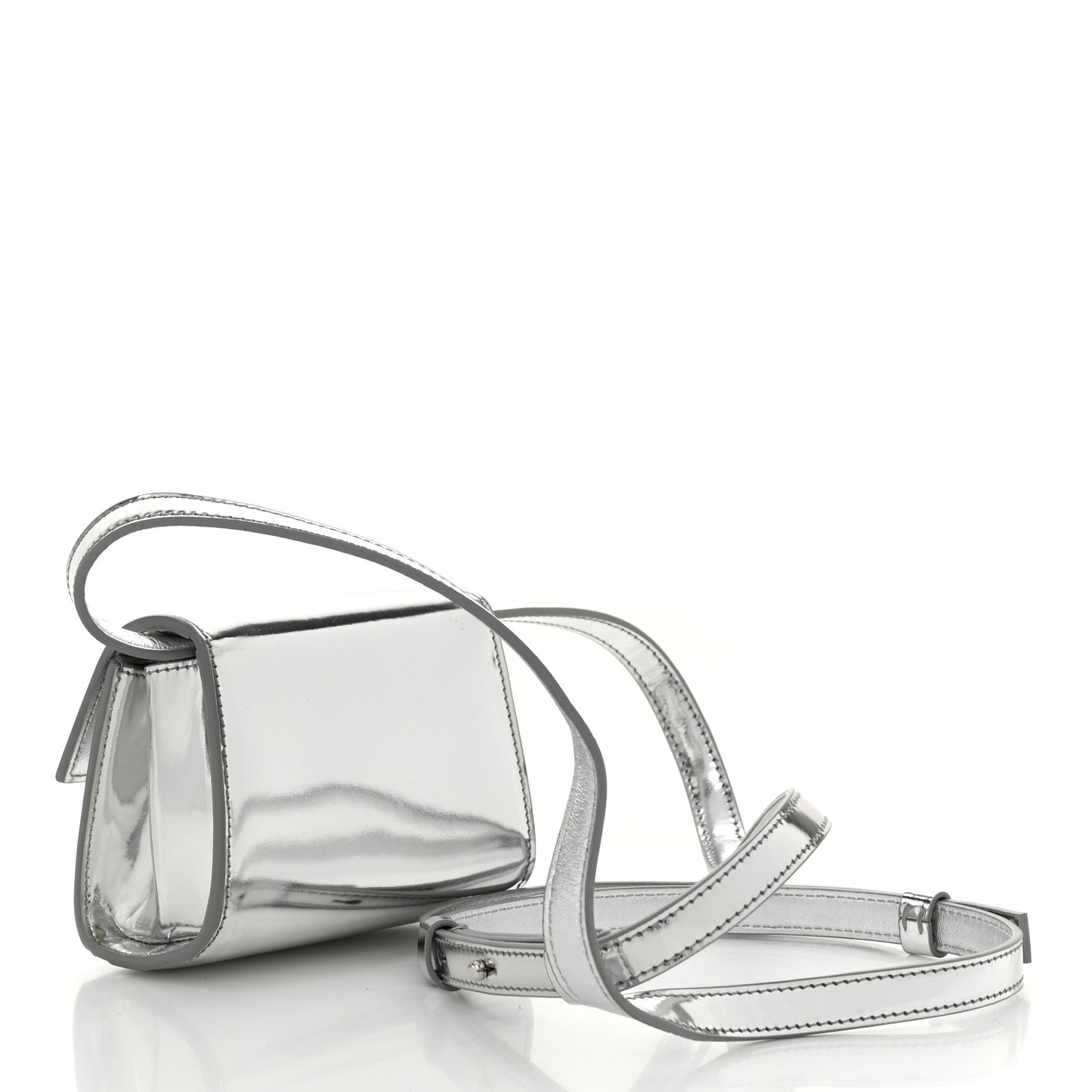 Metallic Calfskin Gancini Credit Card Holder With Strap Argento