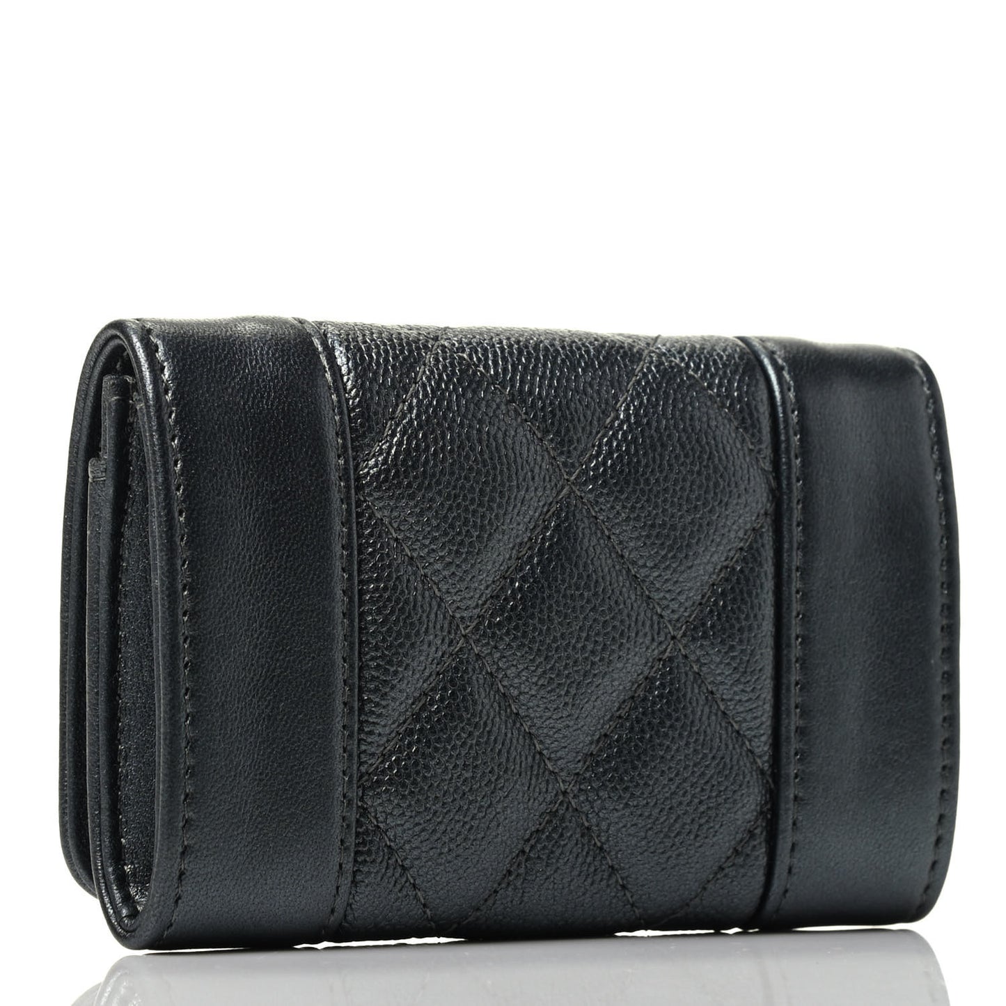 Caviar Quilted Vintage Mademoiselle Flap Card Holder Black