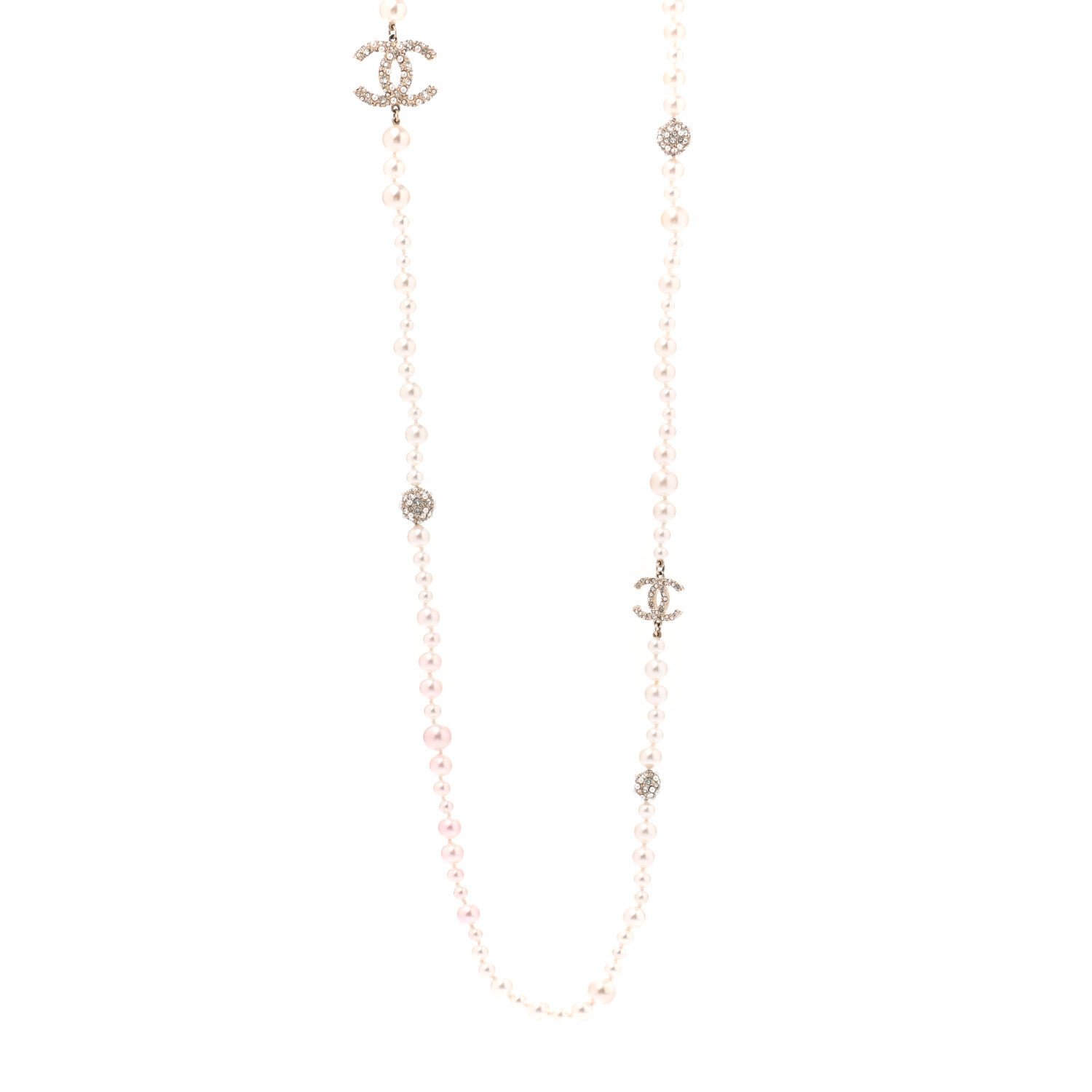Chanel Pearl Crystal CC Cluster Long Necklace Gold 1 of 7