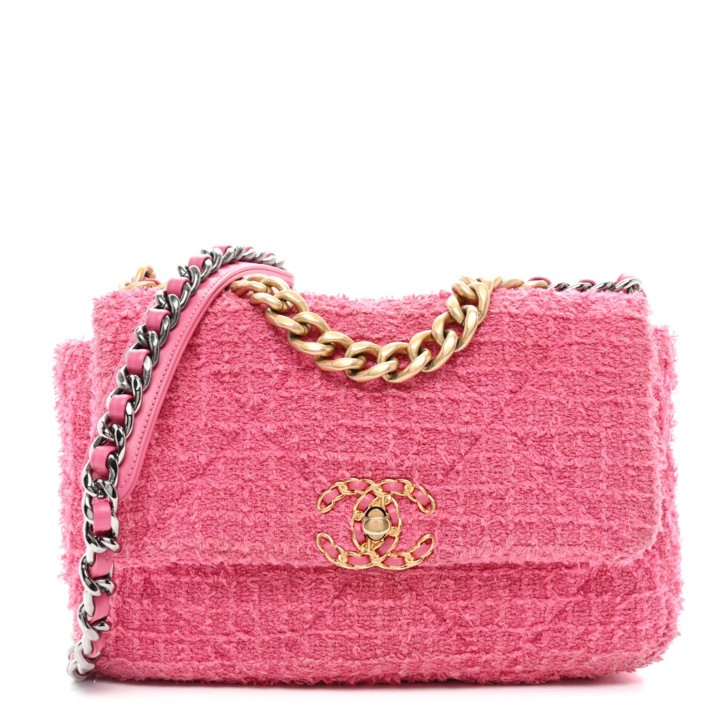 Tweed Quilted Medium Chanel 19 Flap Pink