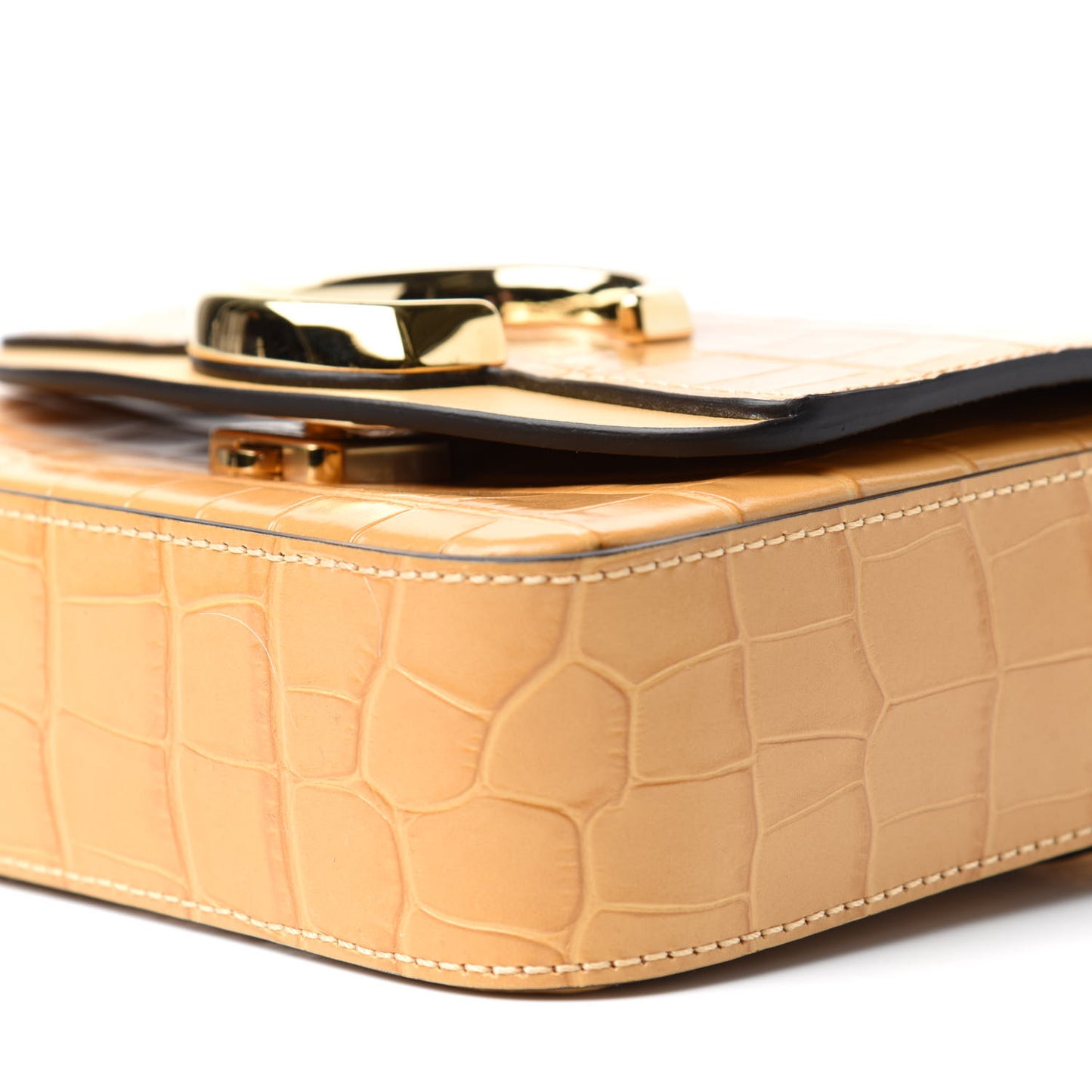 Calfskin Crocodile Embossed Mini C Double Carry Honey Gold