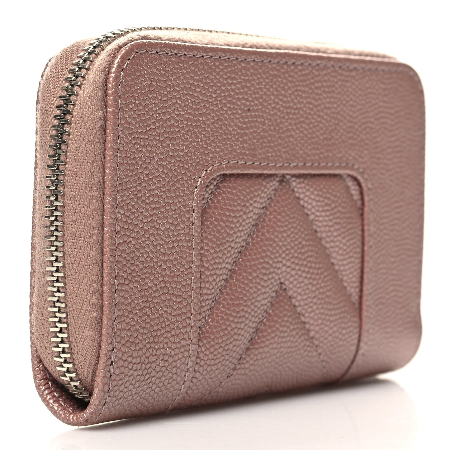Metallic Caviar Chevron Quilted Vintage Mademoiselle Zip Coin Purse Pink