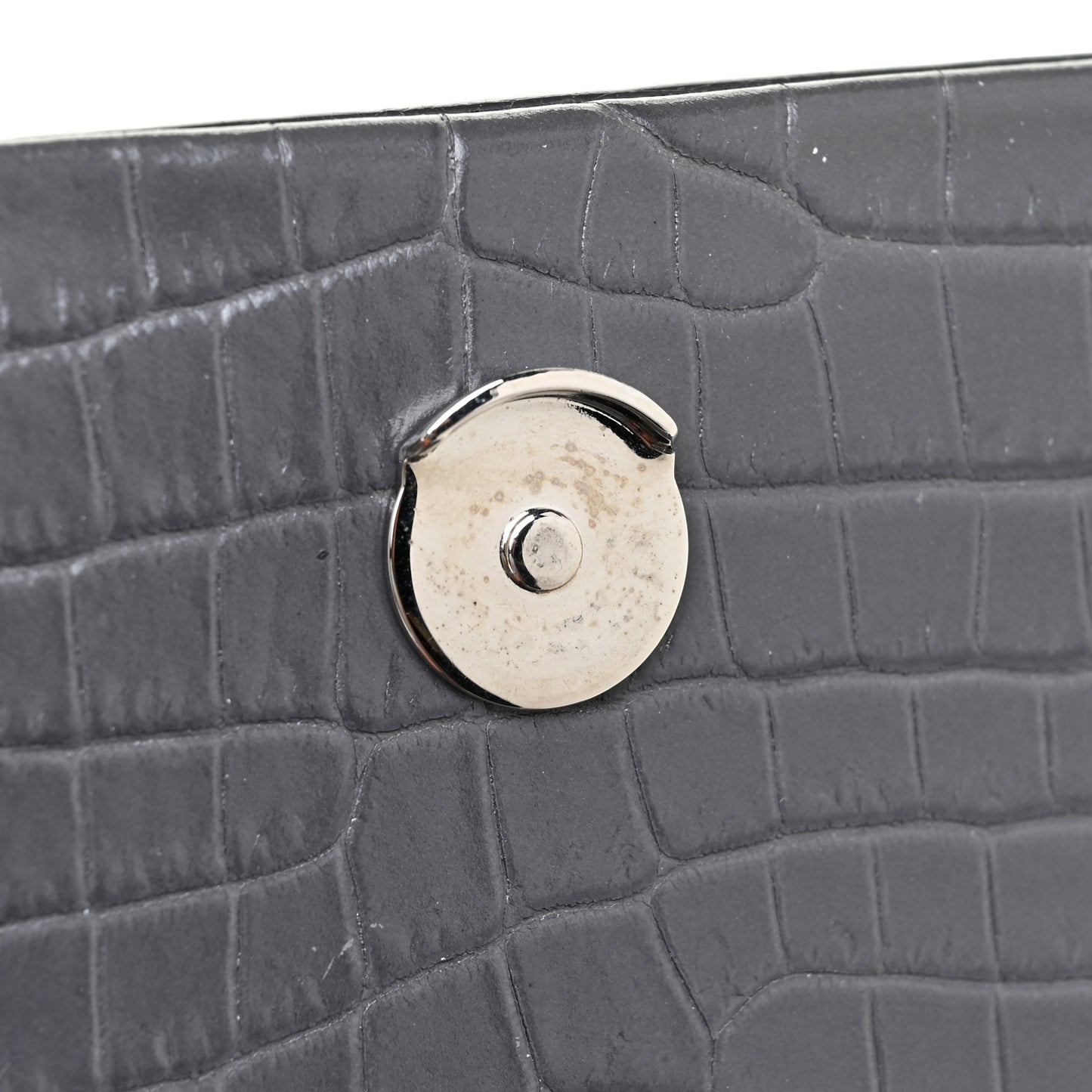 Calfskin Crocodile Embossed Medium Classic Monogram Kate Tassel Satchel Dark Grey