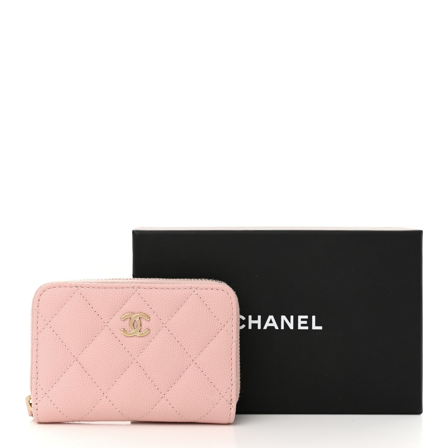 Caviar Quilted Zip Coin Purse Light Pink