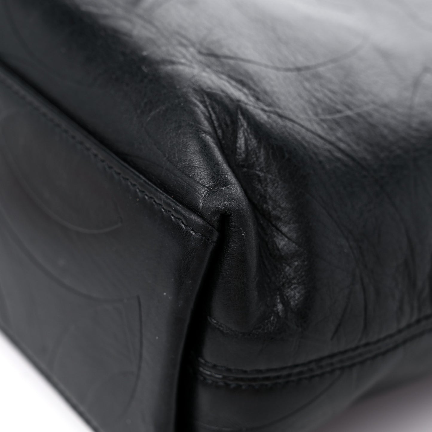 Calfskin Embossed CC Shoulder Bag Black