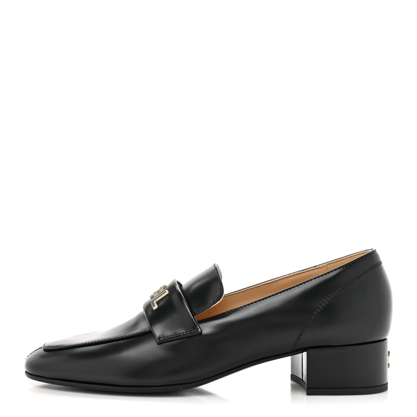 Shiny Calfskin Logo Loafers 40 Black