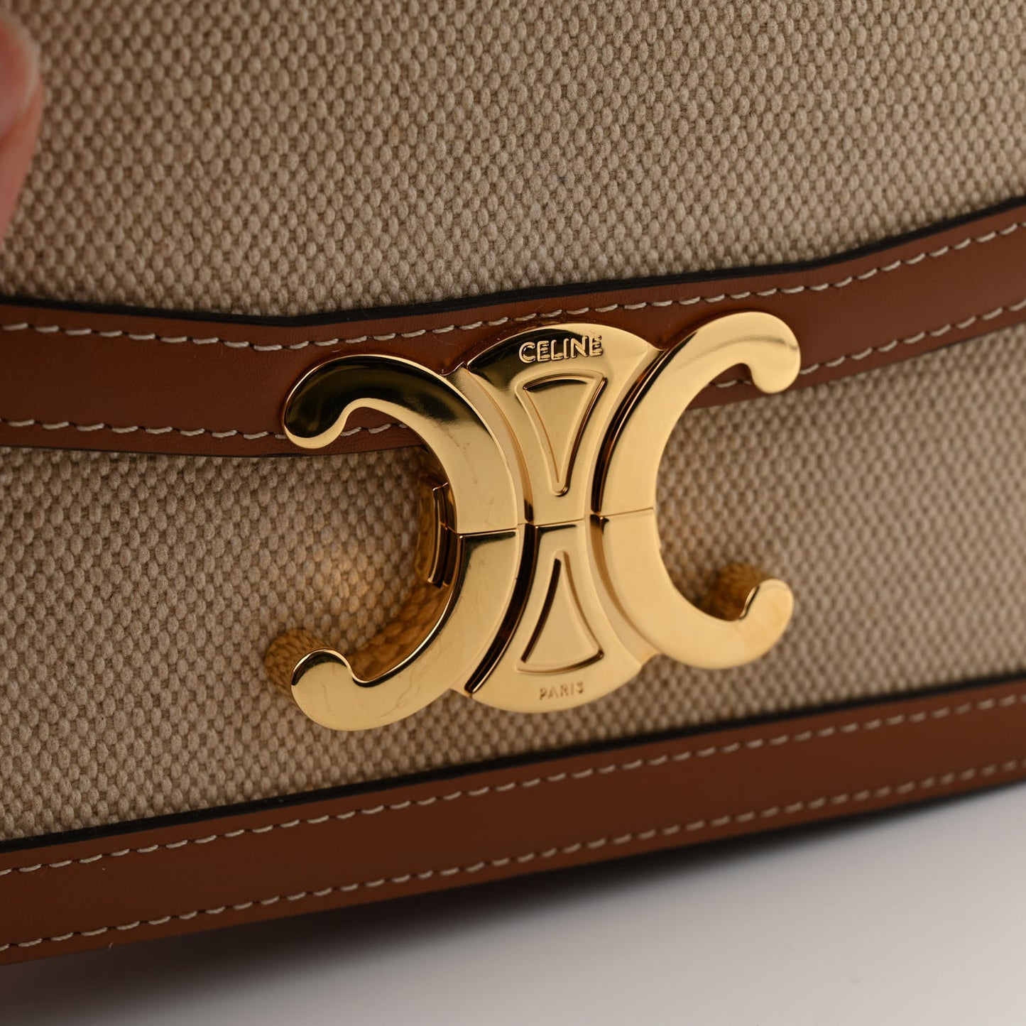 Canvas Calfskin Triomphe Medium Triomphe Bag Natural Tan