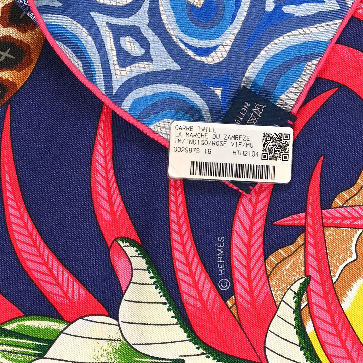 Silk La Marche Du Zambeze Scarf 90 Indigo Rose Vif Multicolor
