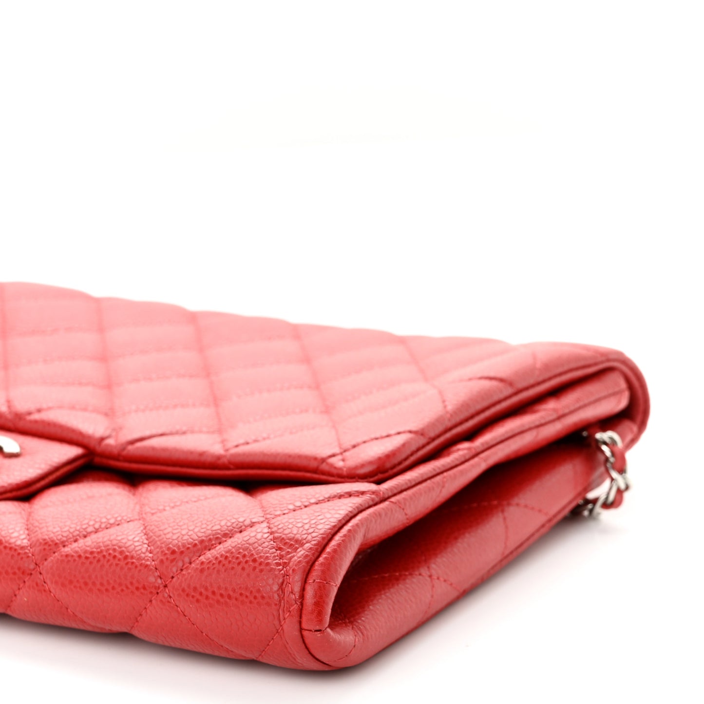 Caviar Quilted Clutch With Chain Flap Red