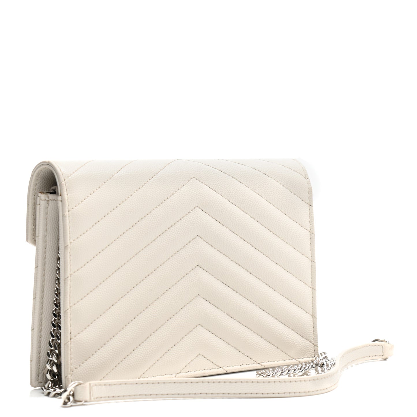 Grain De Poudre Matelasse Chevron Monogram Envelope Chain Wallet Optical White