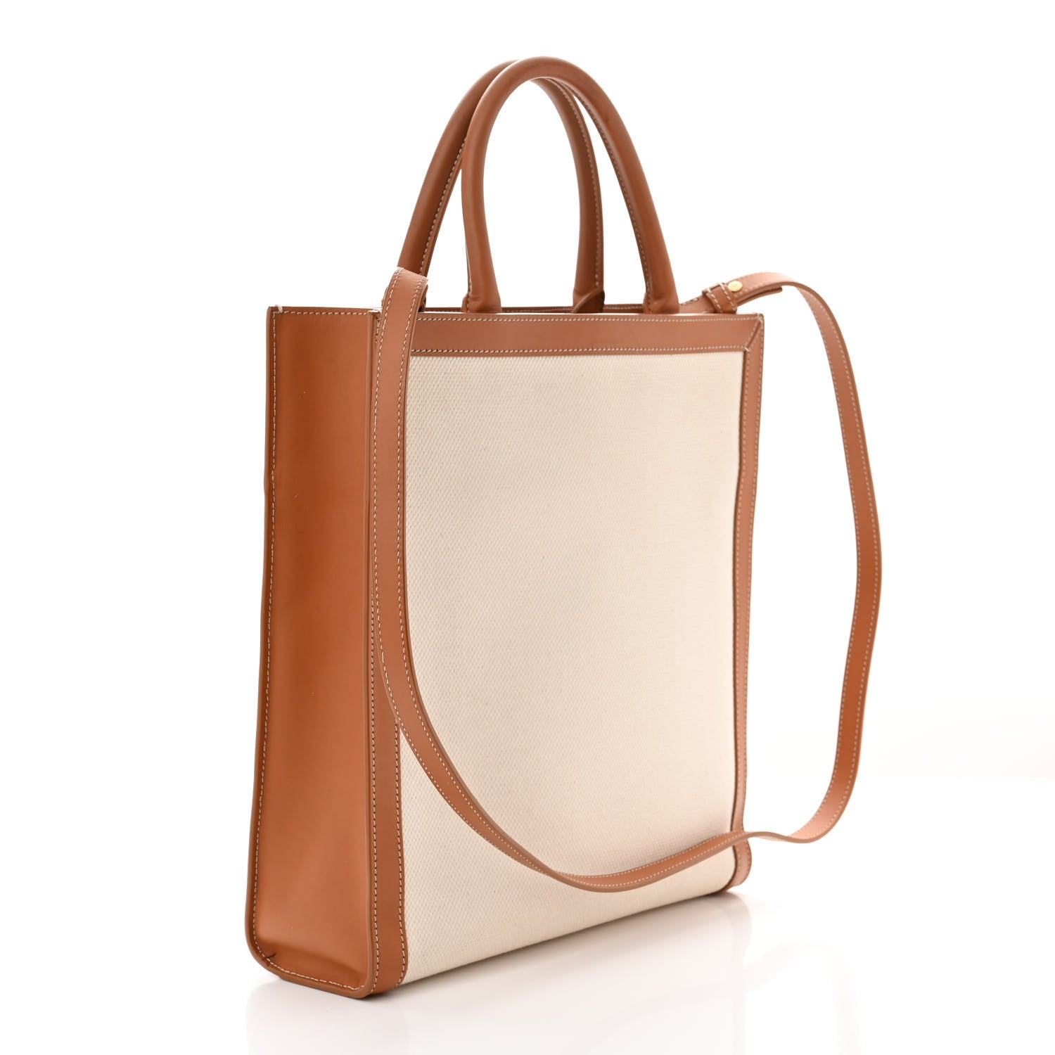 Celine Canvas Calfskin Logo Print Small Vertical Cabas Natural Tan 3 of 15