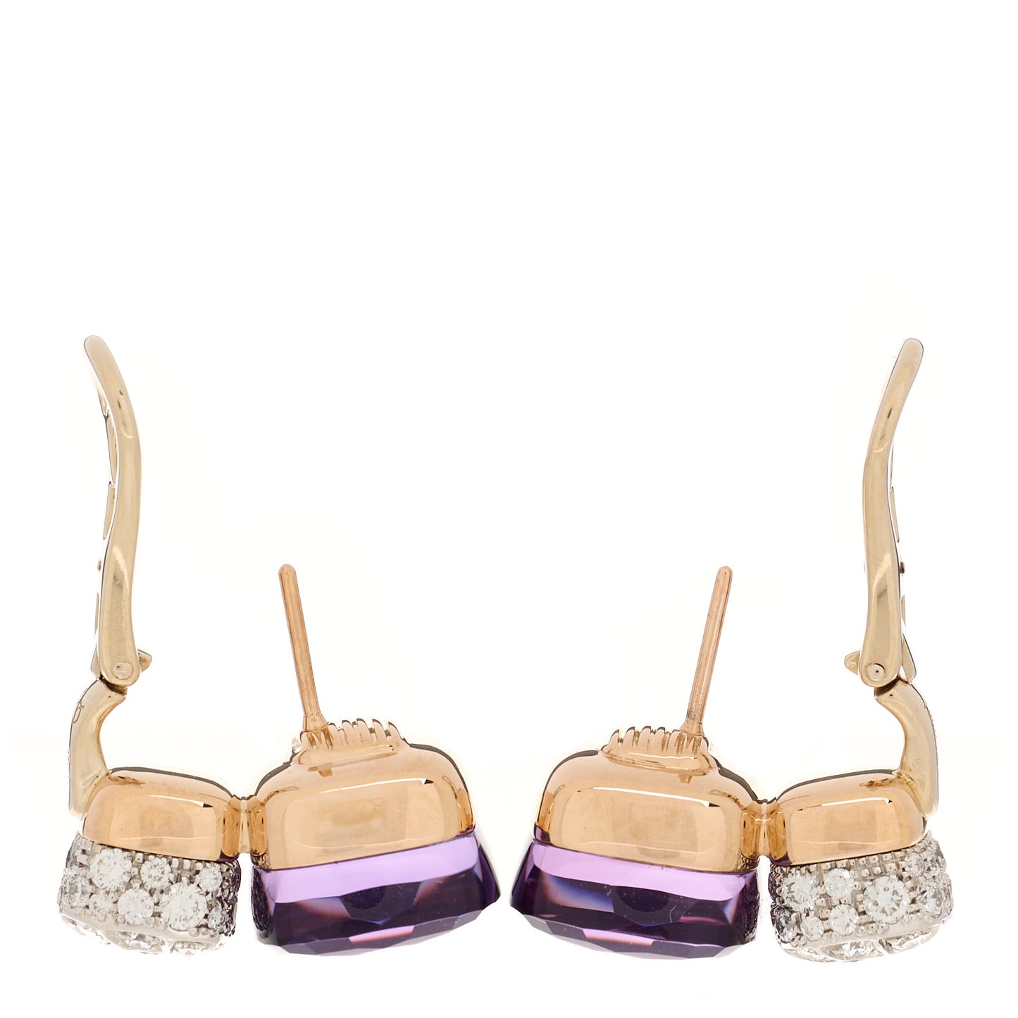 18K Rose White Gold Diamond Amethyst Nudo Earrings