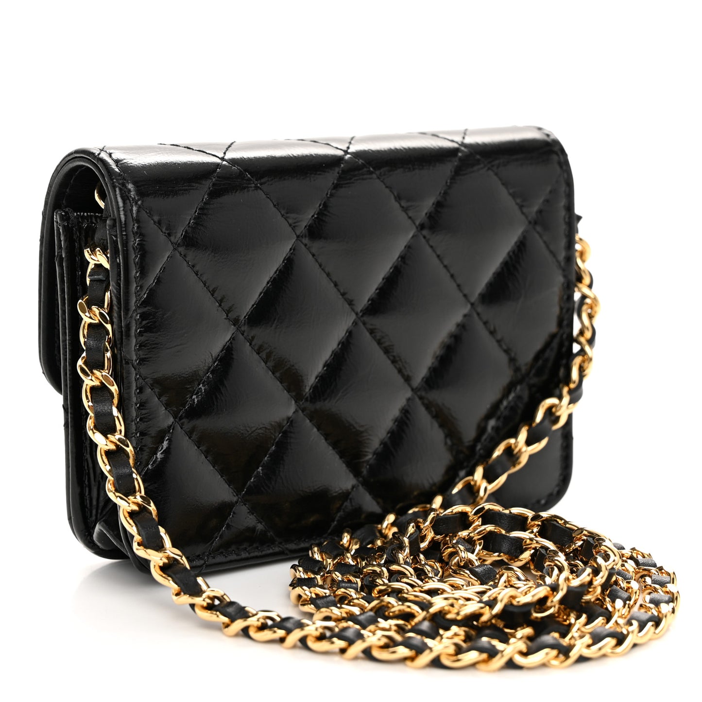 Shiny Lambskin Quilted Clutch With Chain Black