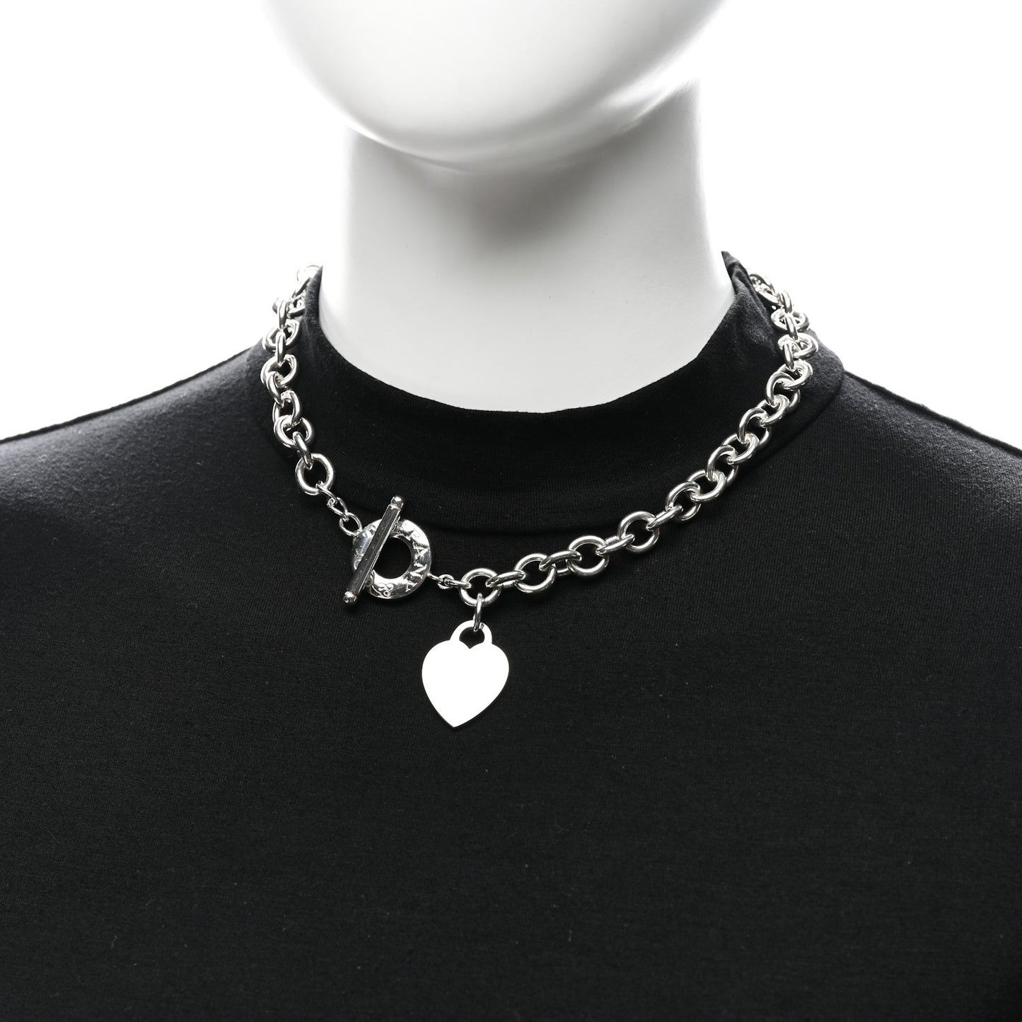 Sterling Silver Heart Tag Toggle Necklace